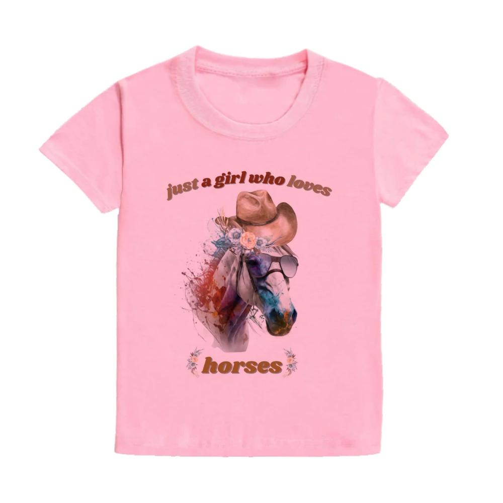 Just A Girl Who Loves Horses Print Kids Tshirt Toddler Short Sleeve Shirt Girls Cute Clothes Children Kid Gift Child Summer Tee