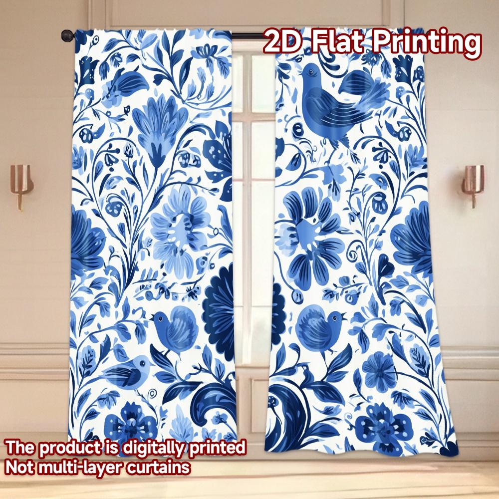 Set Of 2 Flat Printing Curtains Without Rod Floral Motif Birds Ramadan Festival Popular Drapes Versatile Curtain Made Polyester