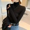 Turtleneck Undershirt Thin Velvet Slim Solid Color Women's Long Sleeved Pullover Simple Casual Korean Fashion Autumn Winter
