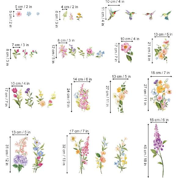 Wondever Summer Flower Window Clings Iris Floral Bird Glass Sticker Decal Anti Collision Double-Side Static Window Decals for Home Glass