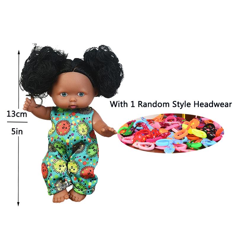 5 Zoll/13 cm Kawaii Niedlich Schwarz Neue Reborn Baby Puppen Pädagogische Puppen Schwarze Haut Schwarzes Haar Mit Niedlicher Schleife Kopfschmuck Geburtstagsgeschenk