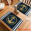 2D Flat 4-Pack Placemats Anchor Nautical Striped Pattern 12 X 18 Inches Rectangular Table Mats for Desktop Party Decor Holiday Dining Home Decoration
