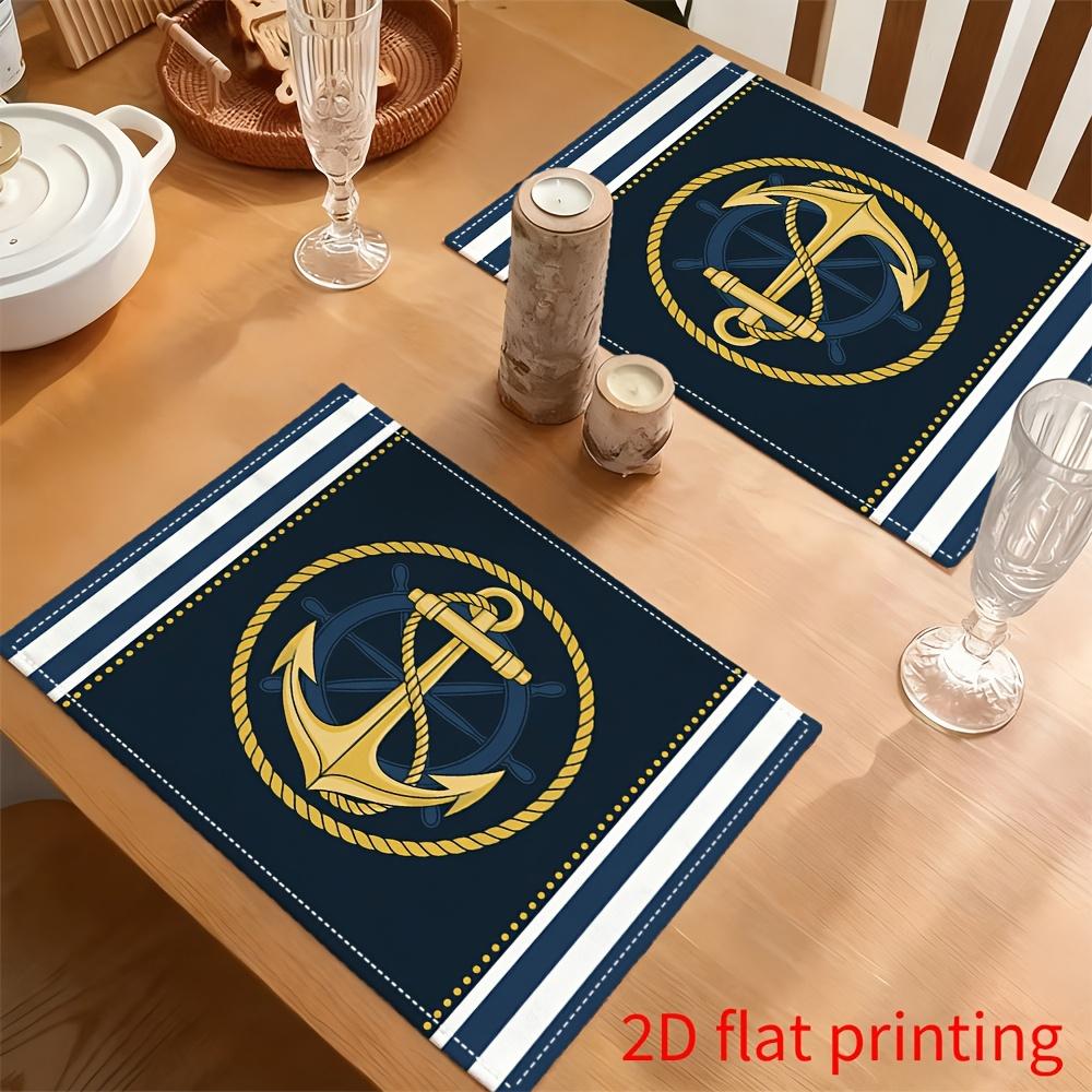 2D Flat 4-Pack Placemats Anchor Nautical Striped Pattern 12 X 18 Inches Rectangular Table Mats for Desktop Party Decor Holiday Dining Home Decoration