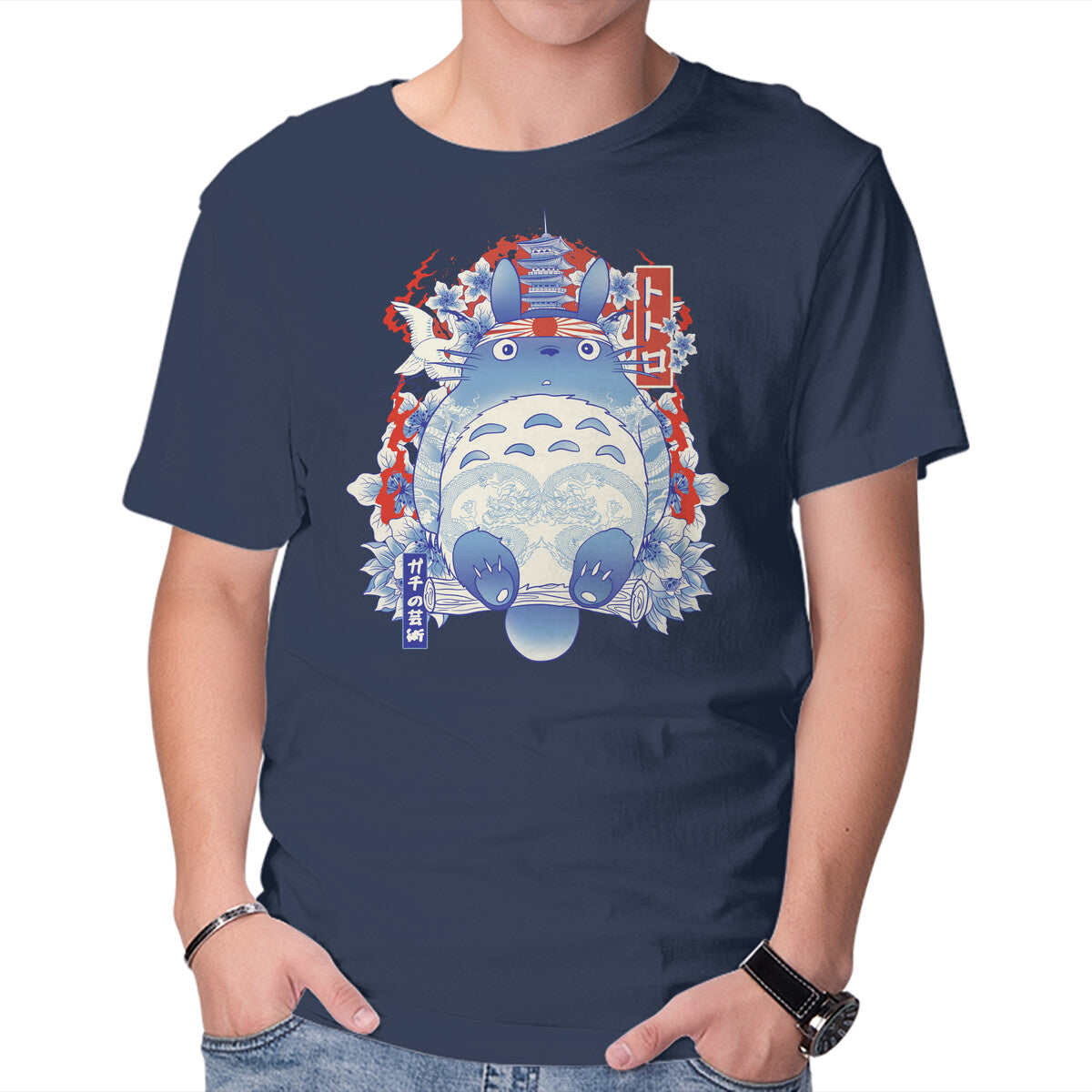 Unisex Crew Neck T-Shirt Totoro Porcelain Graphic Short Sleeve Casual Tee XS
