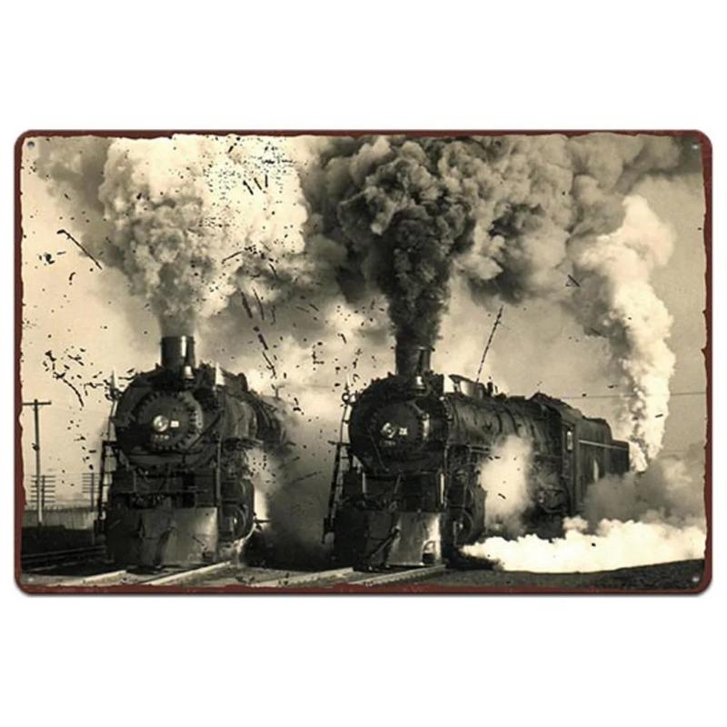 Vintage Metal Tin Poster Train Retro Metal Tin Signs Posters Plate Wall Decor for Bar Restaurant Cafe Clubs Retro Plaque