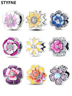 Charms Plata Colorful Flowers Beads Charm Copper Plated Fit Charms Copperoriginal Bracelet For Jewelry Making Diy Charm