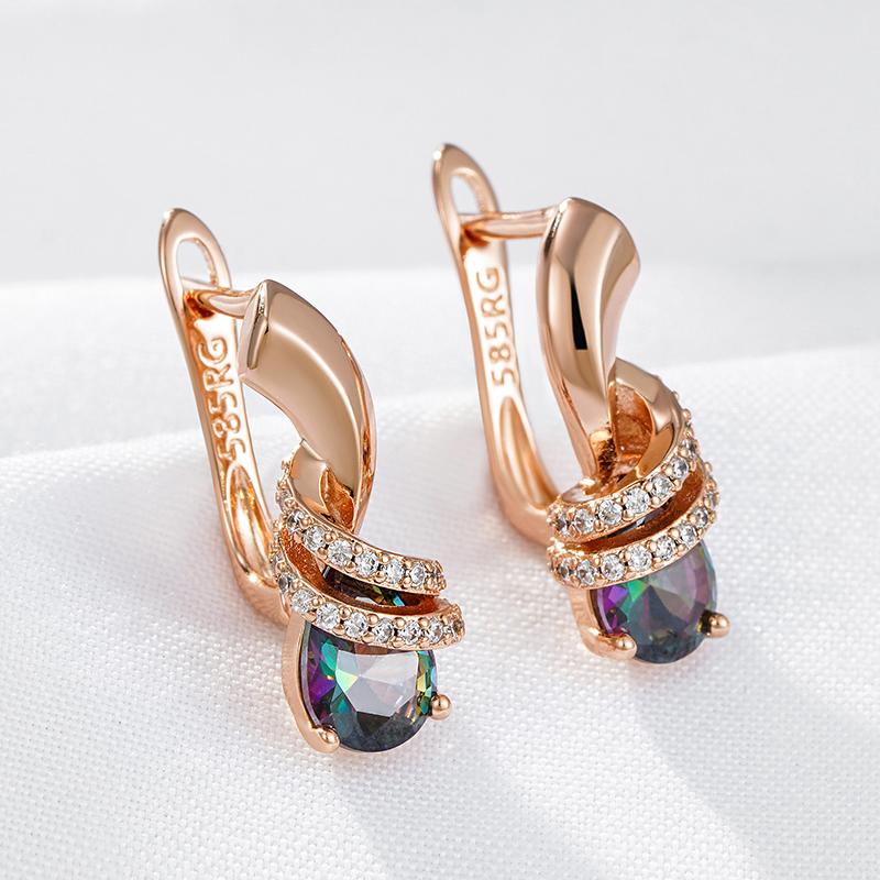 New  Rose Gold Stud Earrings For Women Colorful Water Drop Natural Zircon Bride Wedding Earrings Fashion Party Jewelry