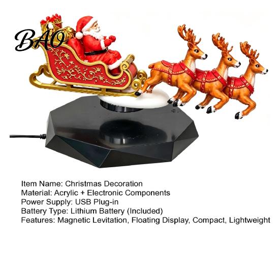 Suspended Sleigh for Office Floating Santa Sleigh, Flying Magnetic Levitation Christmas Display, Unique Gift Family Claus Tabletop Decor Home, Office,