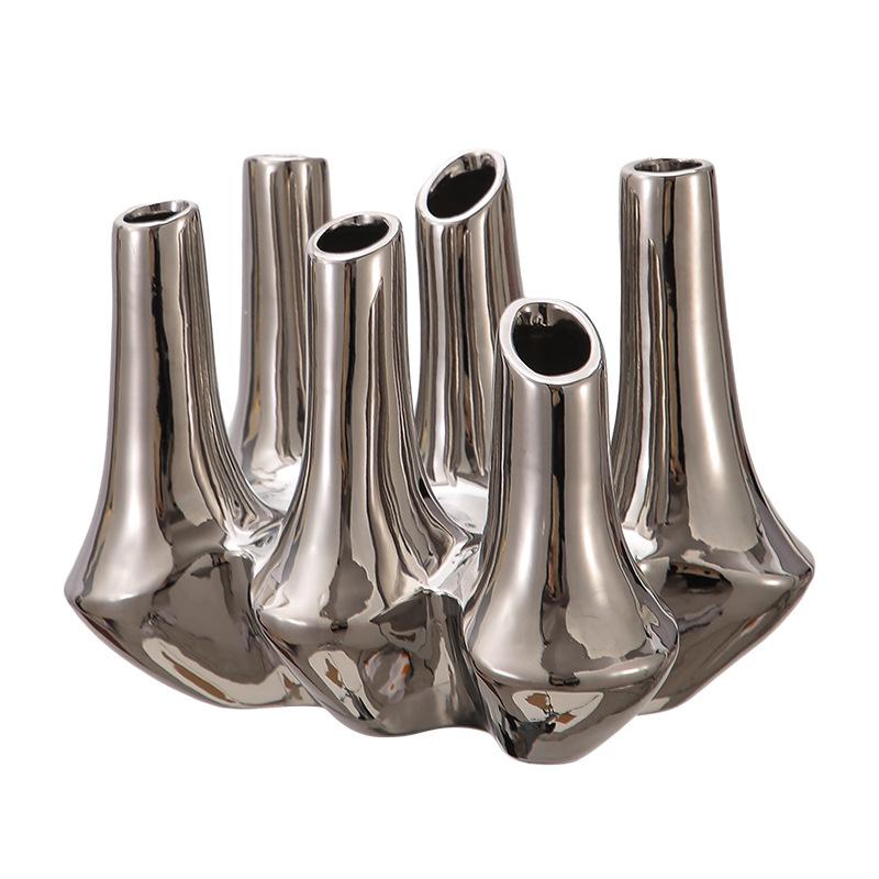 Kreative Handgemachte Keramik Abstrakte Vase Korallenriff Mehrere Öffnungen Blumenarrangement Blumenvase Heimdekoration Zubehör