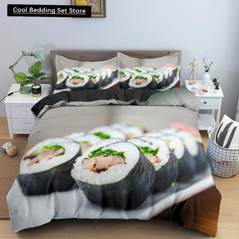 Essen Rindfleisch Bettwäsche Set 3D Frisches Fleisch Bettbezug King/Queen Größe Köstliche Meeresfrüchte Sashimi Hähnchenschenkel Steak Realistischer Bettdeckenbezug