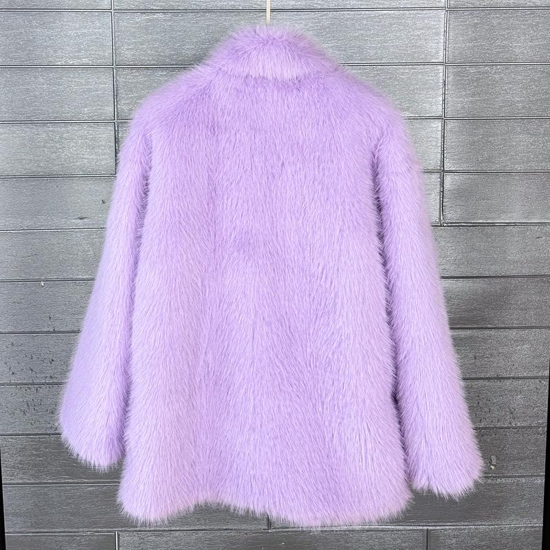 Golden Toka New Korean Style Faux Fox Fur Mid-Length Coat