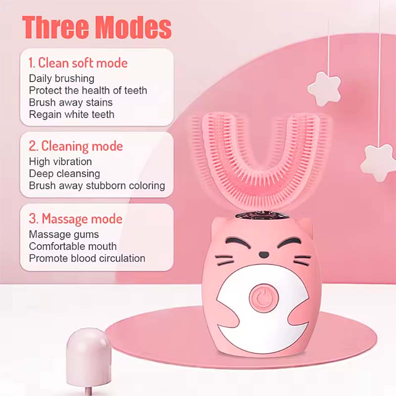 Kids Smart Electric Toothbrush U Shape Rechargeable Portable Automatic Sonic Cleaning 3 Modes IPX7 Waterproof Toothbrush