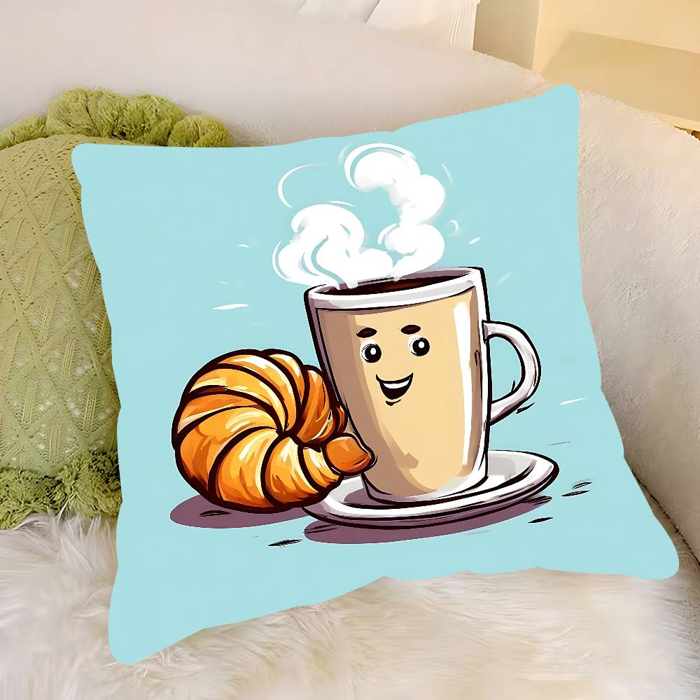 Cartoon Coffee Pillow Case Removable Washable Cushion Cover – All-Season Soft Linen
