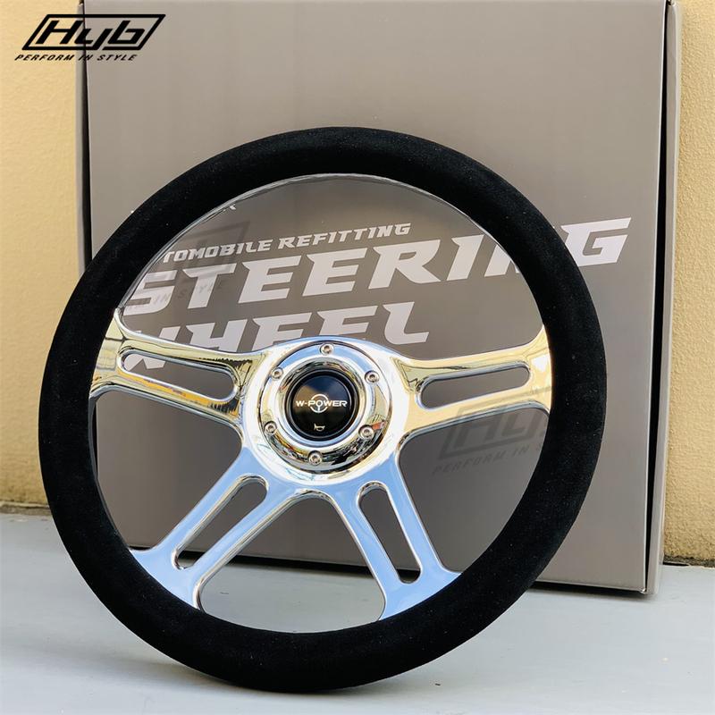 Modified Tuning Steering Wheel Flat Corn Round Shape PCD 70MM Universal Long Spoke JDM 14Inch Drift Car Steering Wheel