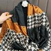 New color matching thousand bird grid long silk scarf women's commuting versatile temperament shawl seaside thin sunscreen beach towel