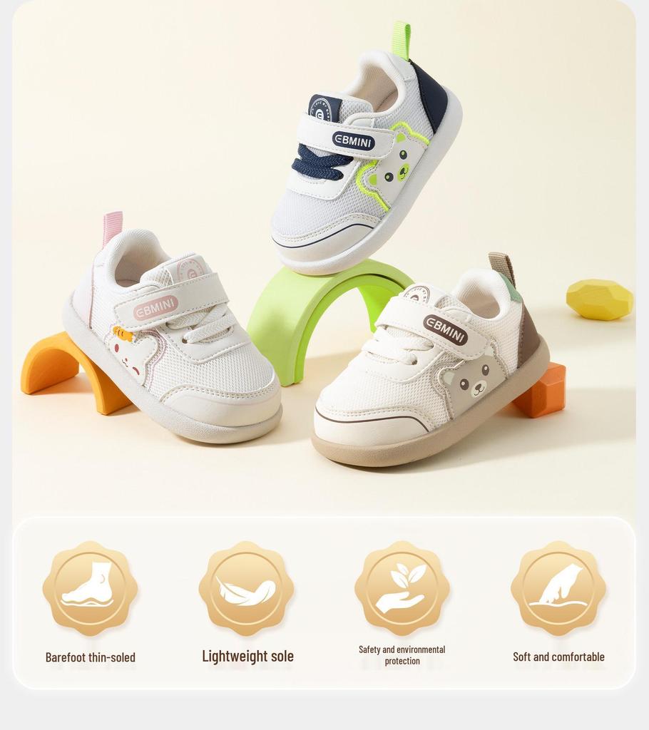 Yingbeimi Ni Children's Barefoot First Walker Shoes 2026 - Spring Cartoon Style for Toddlers, Girls & Boys with Little Bear Design.