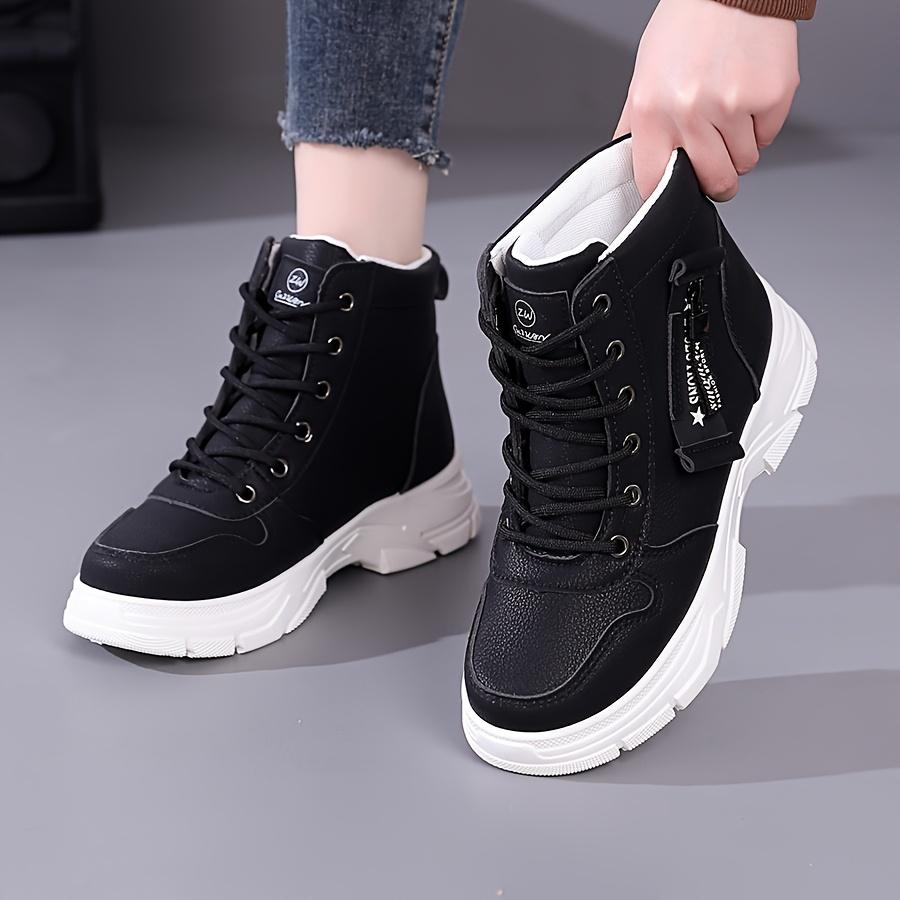 [Tênis Confortáveis] Tênis de Cano Alto Femininos da Moda Leves e Confortáveis | Tecido PU Branco, Sola TPR, Fechamento com Zíper, Perfeitos para Primavera, Outono