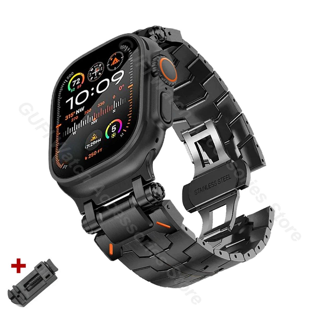 

Stainless Steel Luxury Bracelet for Apple Watch Band Ultra 2 49mm Series 10 9 8 7 45mm 46mm Men Straps For iwatch 6 5 4 SE 44mm for Ultra 2 49mm чорний