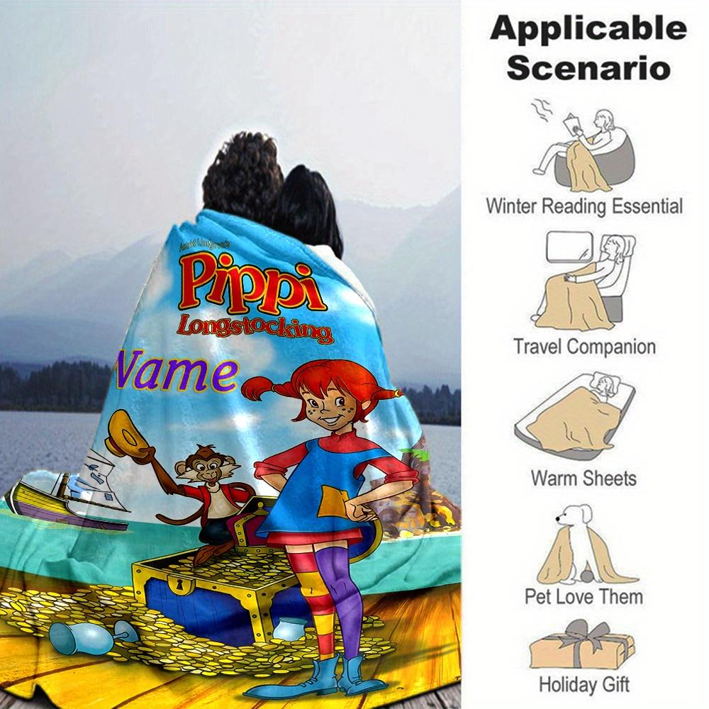Pippi Longstocking Monkey Treasure Chest Ocean Blue Sky Blanket With Customizable Name Soft And Comfortable Shawl Blanket For All Seasons Suitable For
