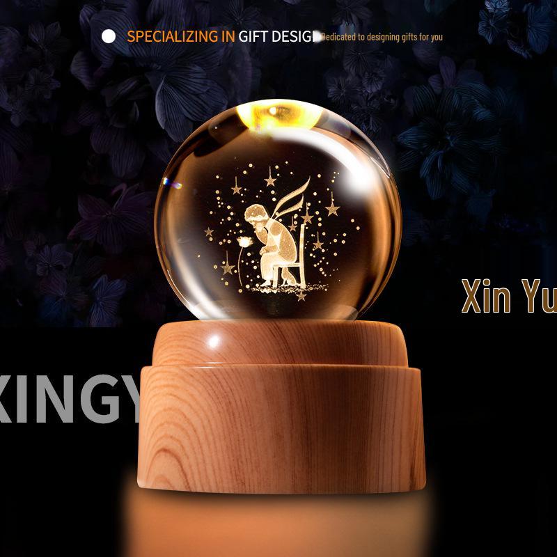 Creative Rotating Crystal Ball Night Light: Decorative Craft for Bedroom Atmosphere and Festive Gift.