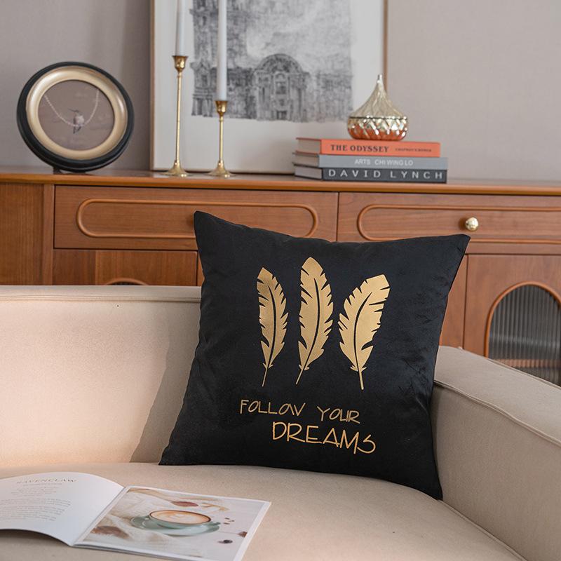 Pack of 2 Throw Pillow Covers 18x18 Inch for Couch Bed Sofa,Throw Pillow Covers with Gold Leaves Feather, Modern Bedroom Living Room Home Decor
