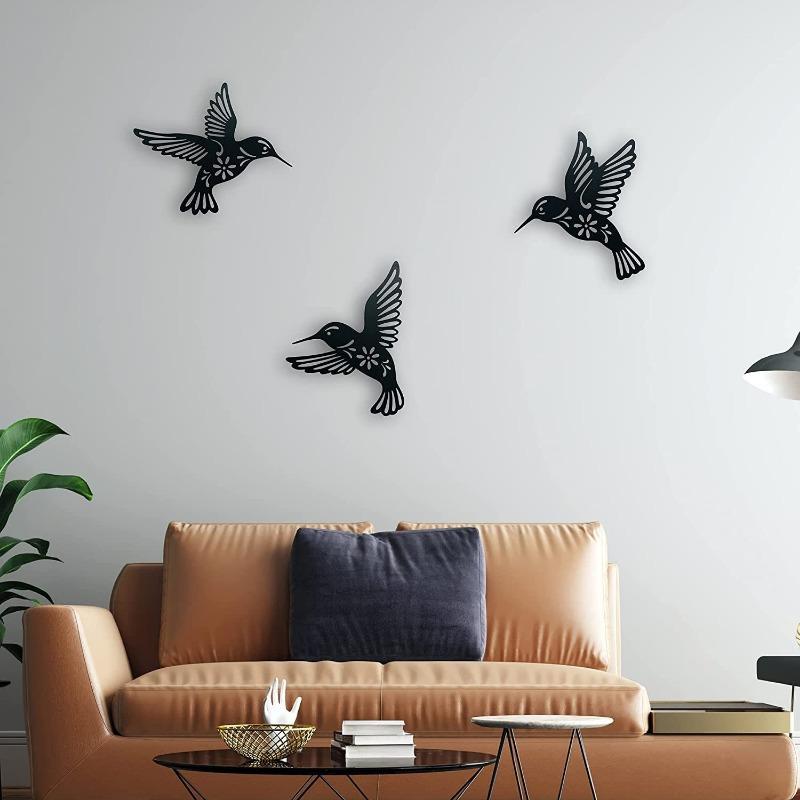 3D Metal Hummingbird Wall Art Decoration Hollow Out Iron Bird Sculpture Wall Hanging Figurines Ornament Home Yard Lawn Decor