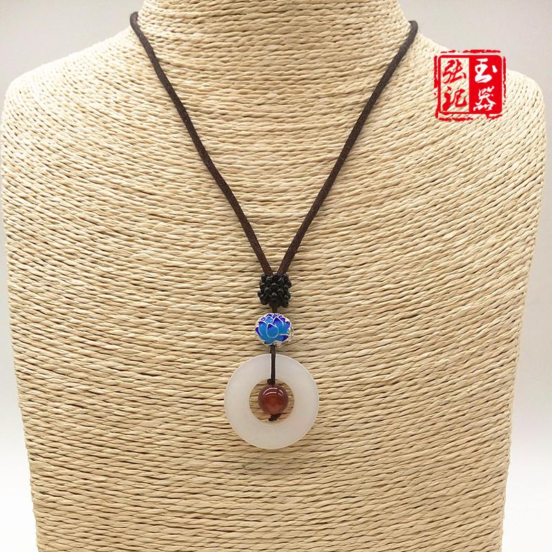 Ethnic Sweater Chain Pendant with Golden Silk, Jade Peace Buckle, and Kyanite Cloisonné Necklace Other