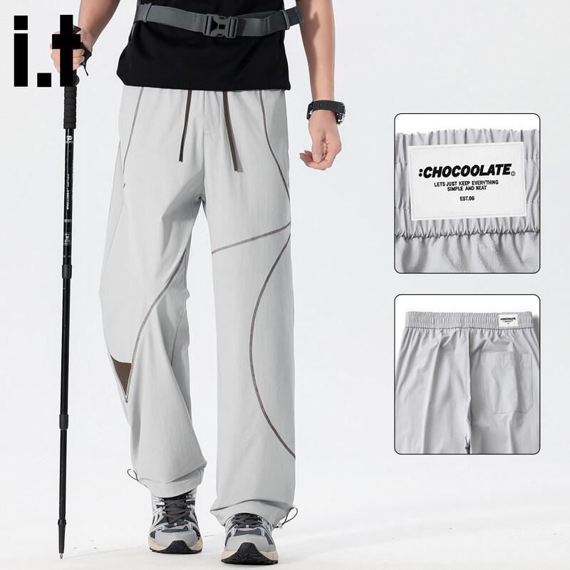 

CHOCOOLATEit Men s Contrast Stitching Wide-Leg Casual Pants 2XL