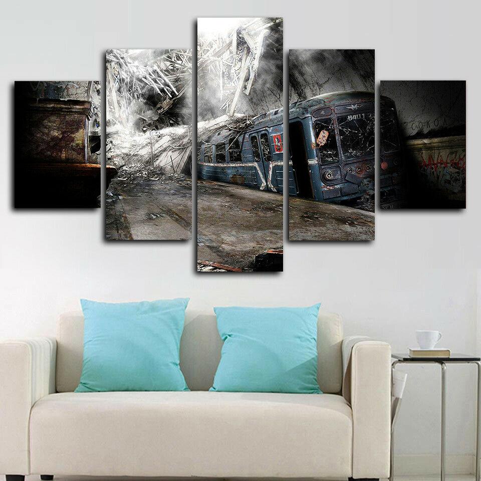 

Заброшенный подземный железнодорожный плакат, 5 панелей, холст, картина, печать, настенная живопись, холст, Настенный декор для гостиной, без рамки 20x35cm*2 20x45cm*2 20x55cm*1