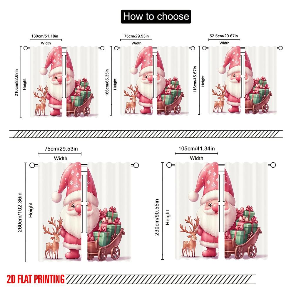 2pcs,2D Plane Printing Contemporary Curtains Cute Pink Gnome Reindeer Sleigh Gifts Durable Polyester (without Rod) Home Decor