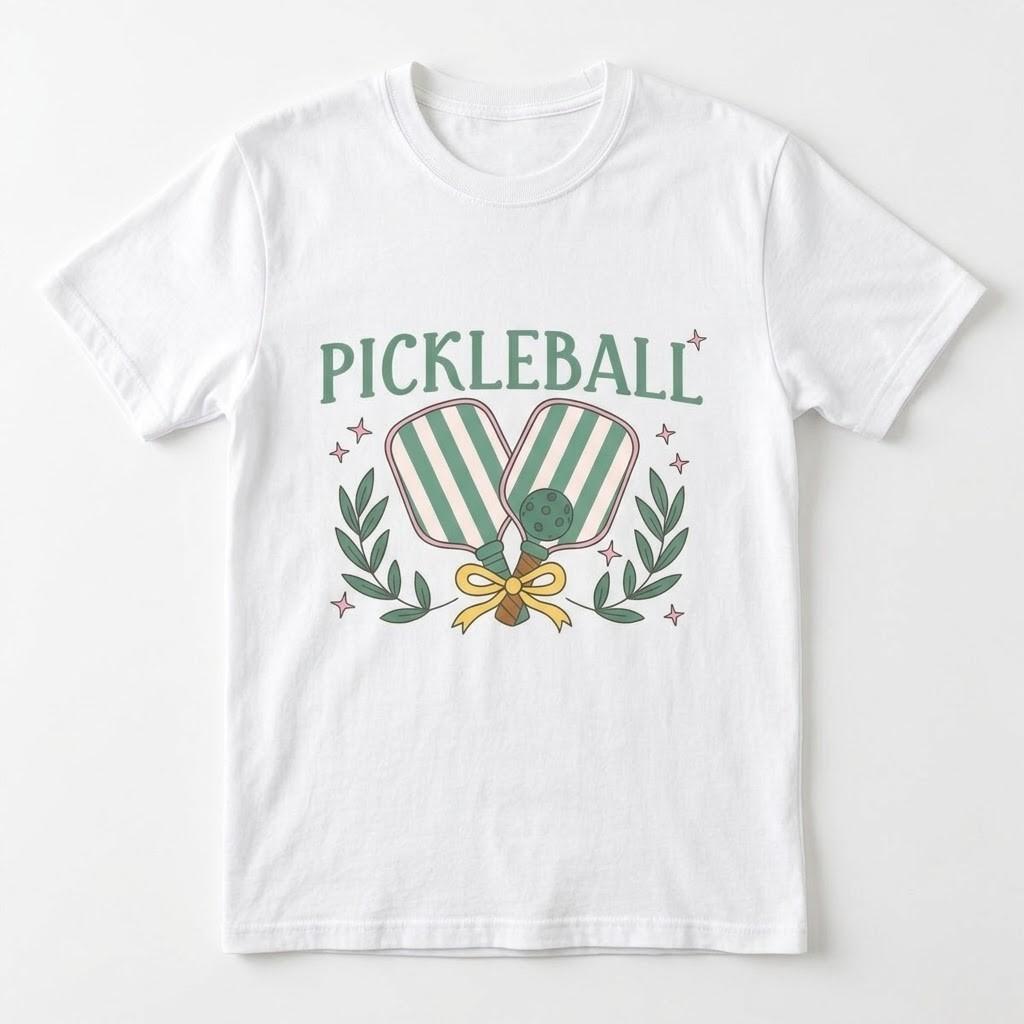 Pickleball T-Shirt Retro Sports Graphic Tee Gildan 5000 Cute Paddle Bow Design
