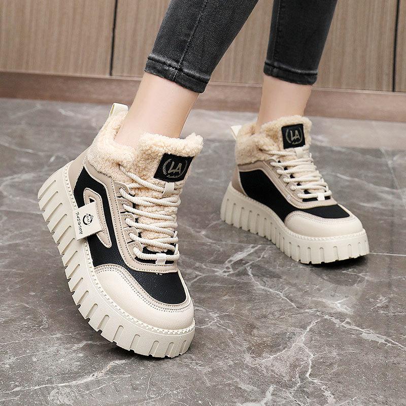 ZY12265 New Autumn and Winter Muffin Thick-soled Warm Women's Shoes with Velvet and Snow Cotton To Increase Height and Wear Resistance