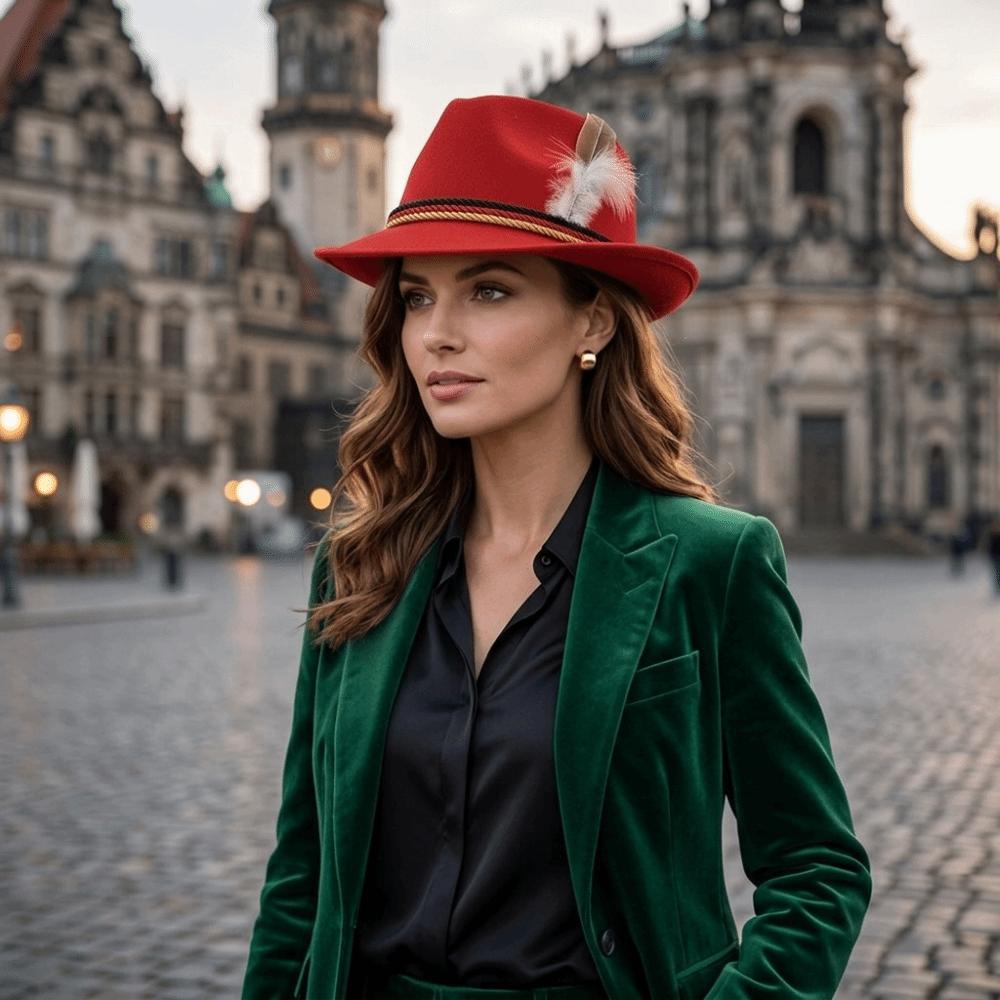 Decorative Side Cord Bavarian Feather Hat Structured Brim Jazz Cap New Costume Cap Men Women