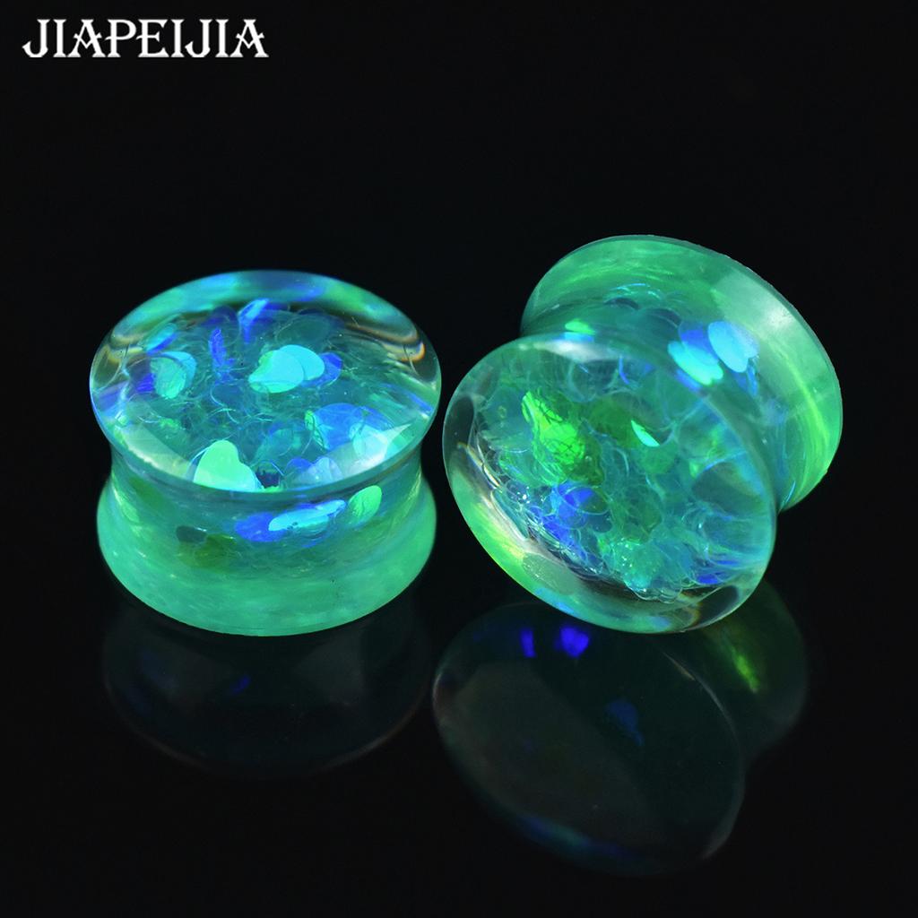 1 Pair 8-50mm Heart Glitter Lightweight Hypoallergenic Acrylic Double Flare Ear Plugs Piercing Jewelry