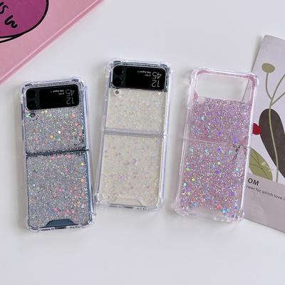 Für Samsung Galaxy Z Flip 4 Hülle 3 Fantasy Pailletten Transparente Falthülle für Samsung Z Flip 3 Flip4 Stoßfeste harte Rückabdeckung