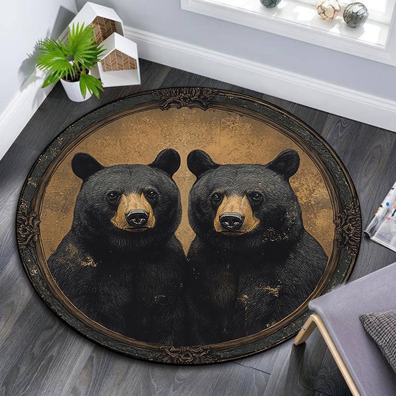 Black Bears Round Area Rug,Carpet Rug for Living Room Bedroom Sofa Playroom Decor,Non-slip Floor Mat