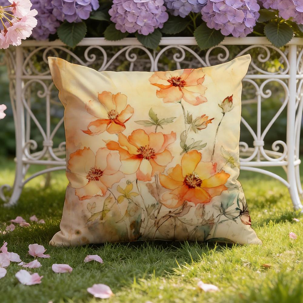 Saffron Color Floral Cushion Cover Home & Car Dual-Scene Pillow Cover: Reversible for Premium Comfort