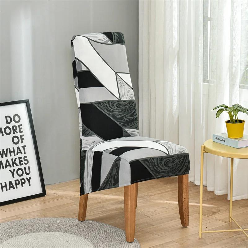 Geometric Long Back Dining Chair Cover Geometry Printed Stretch Spandex Elastic XL Banquet Party Europe Chair Slipcover Case