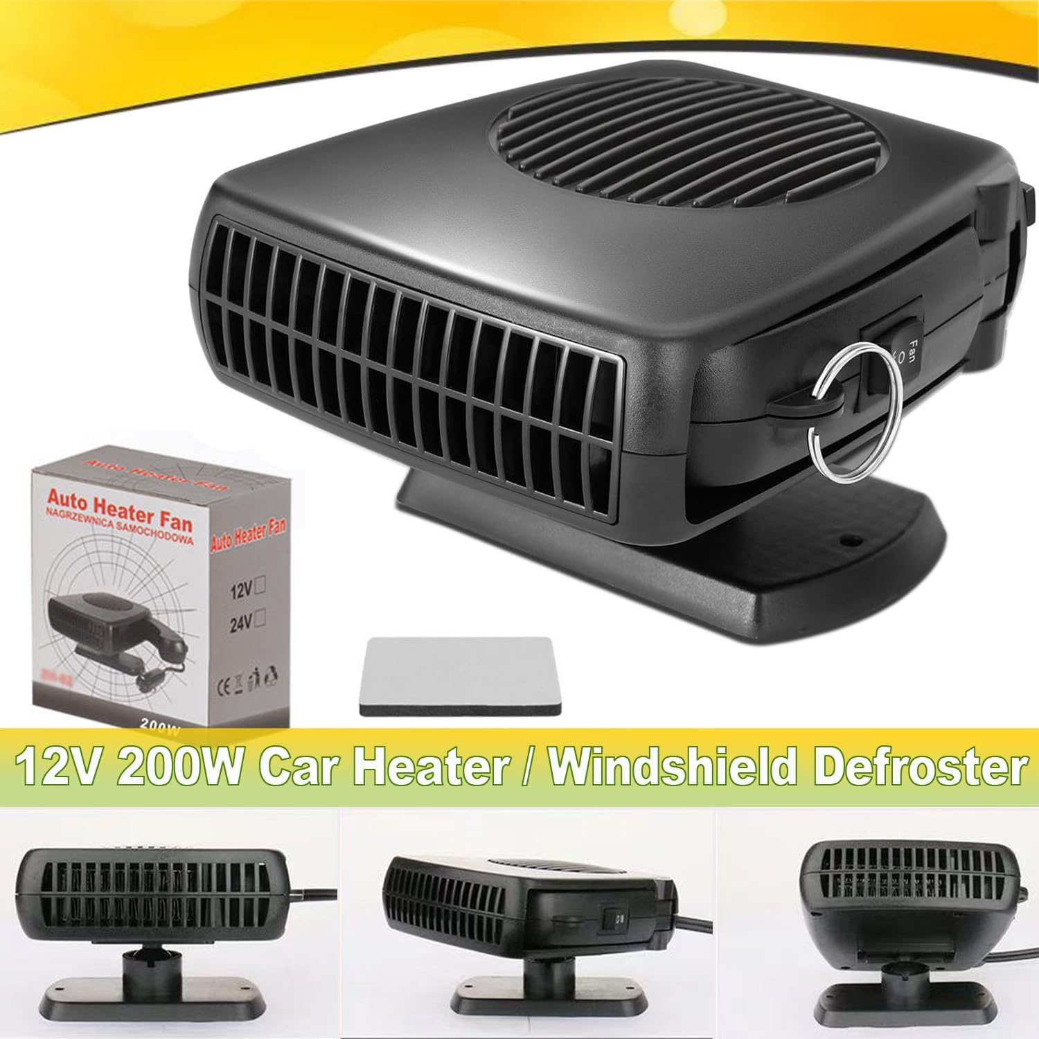 Car Heater 12V Portable Car Heater & Defroster,200W Fast Heating/Cooling Fan with 360° Swivel Base Car Heaters for Vehicle,Plug in Cigarette Lighter