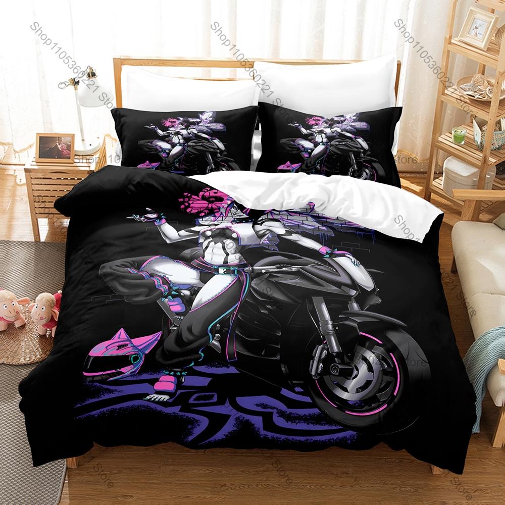 Cool Juri Han Purple Spider Outfit Twin Bun Pink Eyepatch Duvet Cover + 2 Pillowcases Capcom Fighting Game Bed Linen