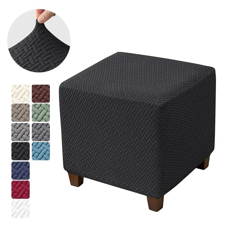 1PC Stretch Ottoman Stool Cover Jacquard Elastic Square Footrest Covers All-inclusive Anti-dust Footstool Slipcovers Living Room