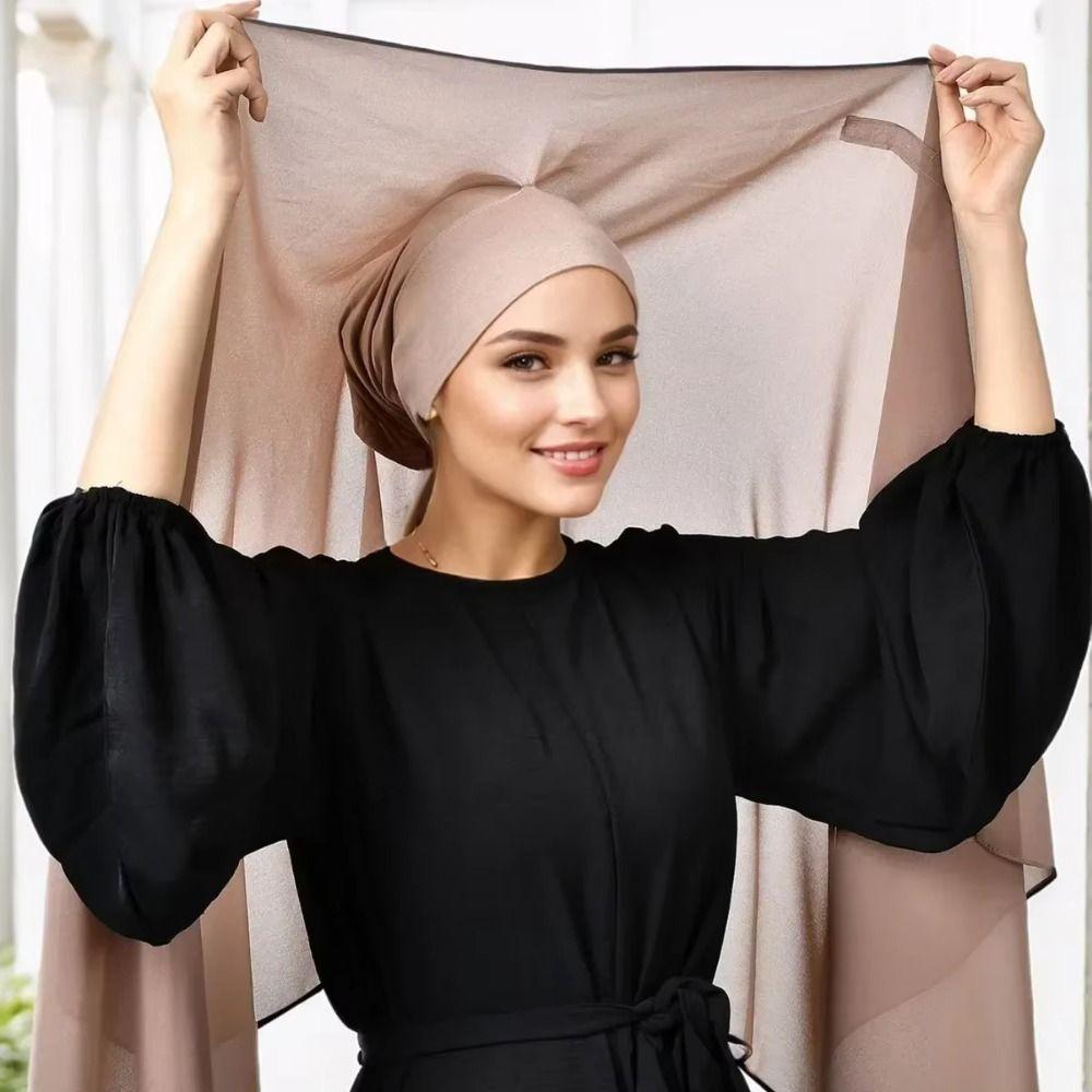 Bulit-In Magnets Muslim Long Headscarf 2in1 Islamic Head Wrap Female Musulman Bandana Outdoor