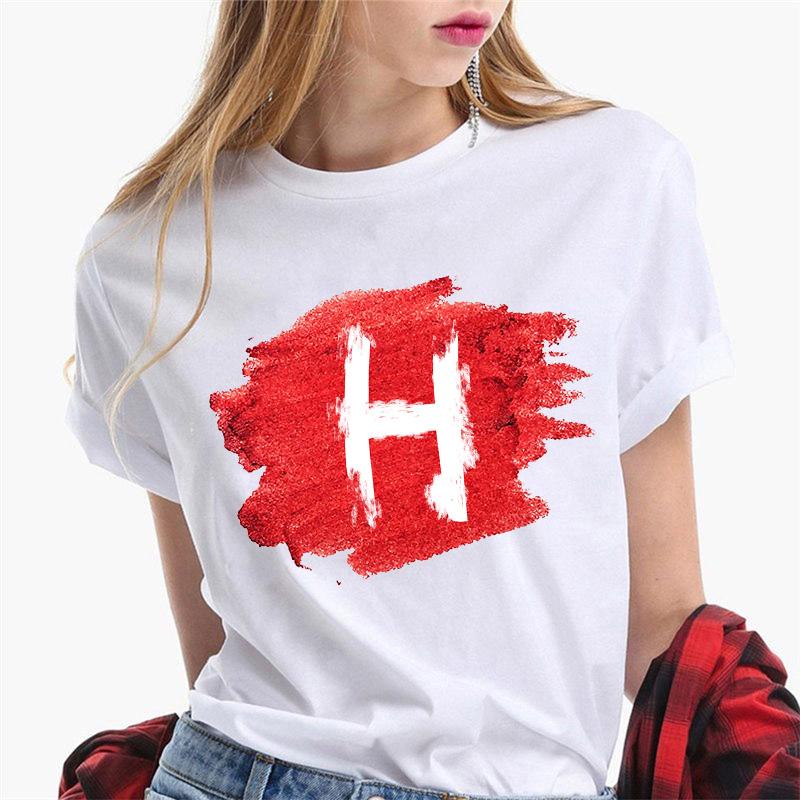 Women T Shirt Harajuku Summer 26 Alphabet K Print Woman Tee Tops Casual 90S Tshirt Femme Fashion Female T-Shirt