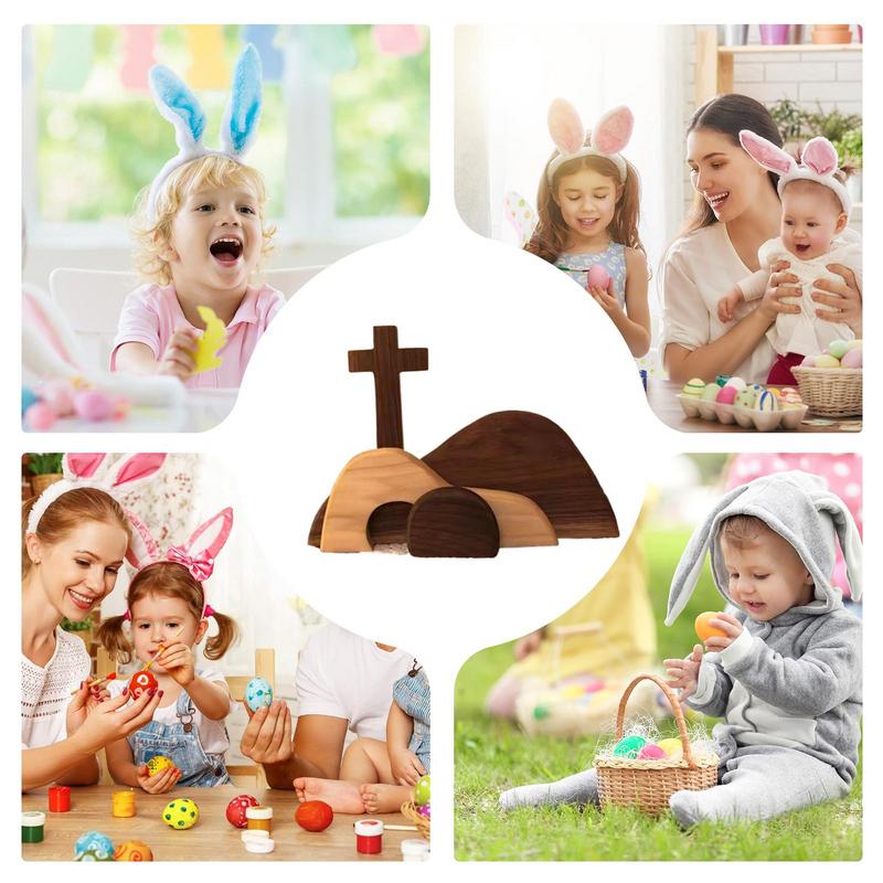 Easter Resurrection Scene Christ Figurine Decoration Wooden Tiered Tray Kit Handcrafted Jesus Nativity Sign For Home Church