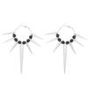 Silver Tone Spike & Black Bead Hoop Earrings, Gothic Punk Rock Rivet Drop Earrings for Women