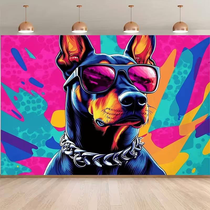 2D Pop Art Doberman Backdrop Colorful Splash Background Studio Photography Background 47.2x31.5inch/120*80cm