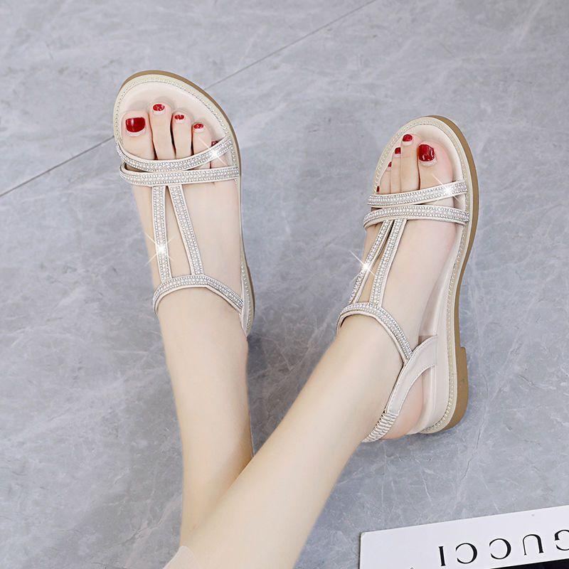 Sandals for Women Roman Style Flat Rubber Diamond Woman Shoes Open Toe Comfort Low Price Daily Casual Vintage Anti Slip Hot Pvc