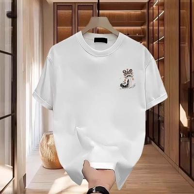 Camiseta de Algodão para Casais Manga Curta Preto Branco Tops Respirável Confortável Macio Casual Esportivo