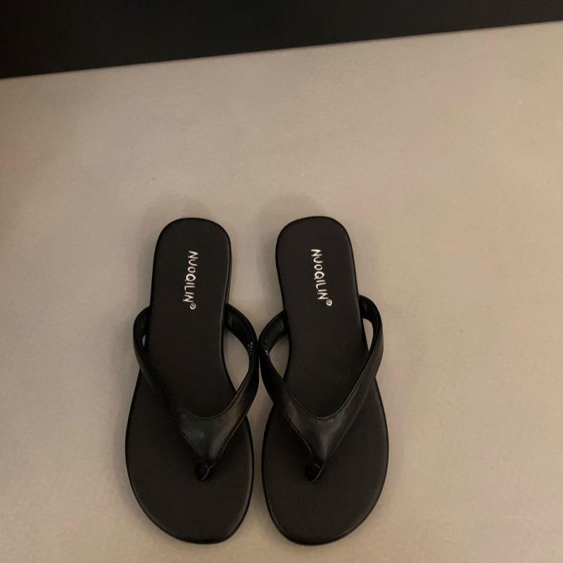 

French minimalist toe beach vacation sandals new summer versatile contrasting color flat flip-flops women s sandals 40 чёрный