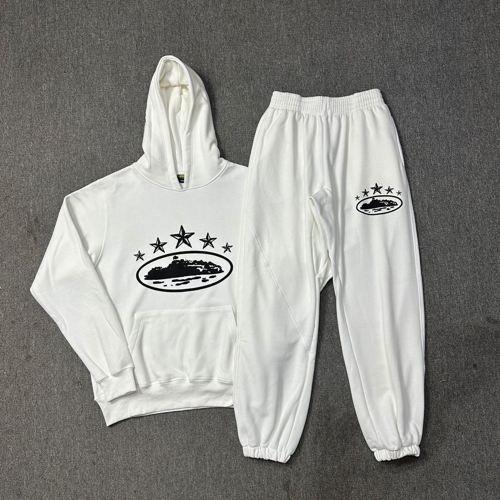Corteiz Classic Series Ship Print Logo Thin Plush Loop Hooded Sweater, Trendy Men's and Women's Casual Sweatpants